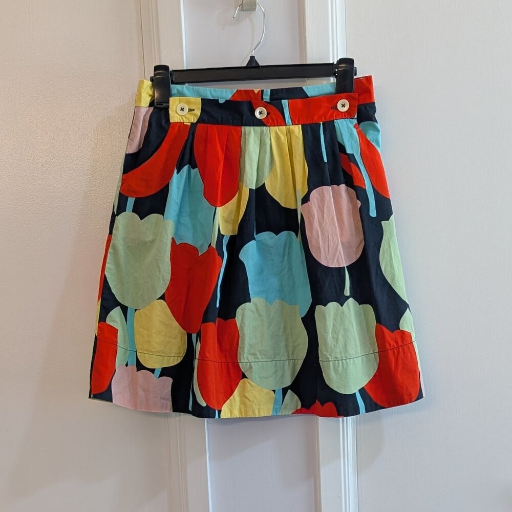 Fei Colorful Tulip Print Cotton Skirt with Button Waist Detail Size 2